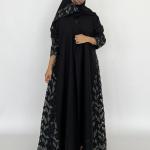 Elegant Linen Abaya with Embroidered Tulle & Matching Headscarf
