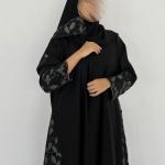 Elegant Linen Abaya with Embroidered Tulle & Matching Headscarf