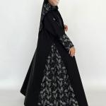 Elegant Linen Abaya with Embroidered Tulle & Matching Headscarf
